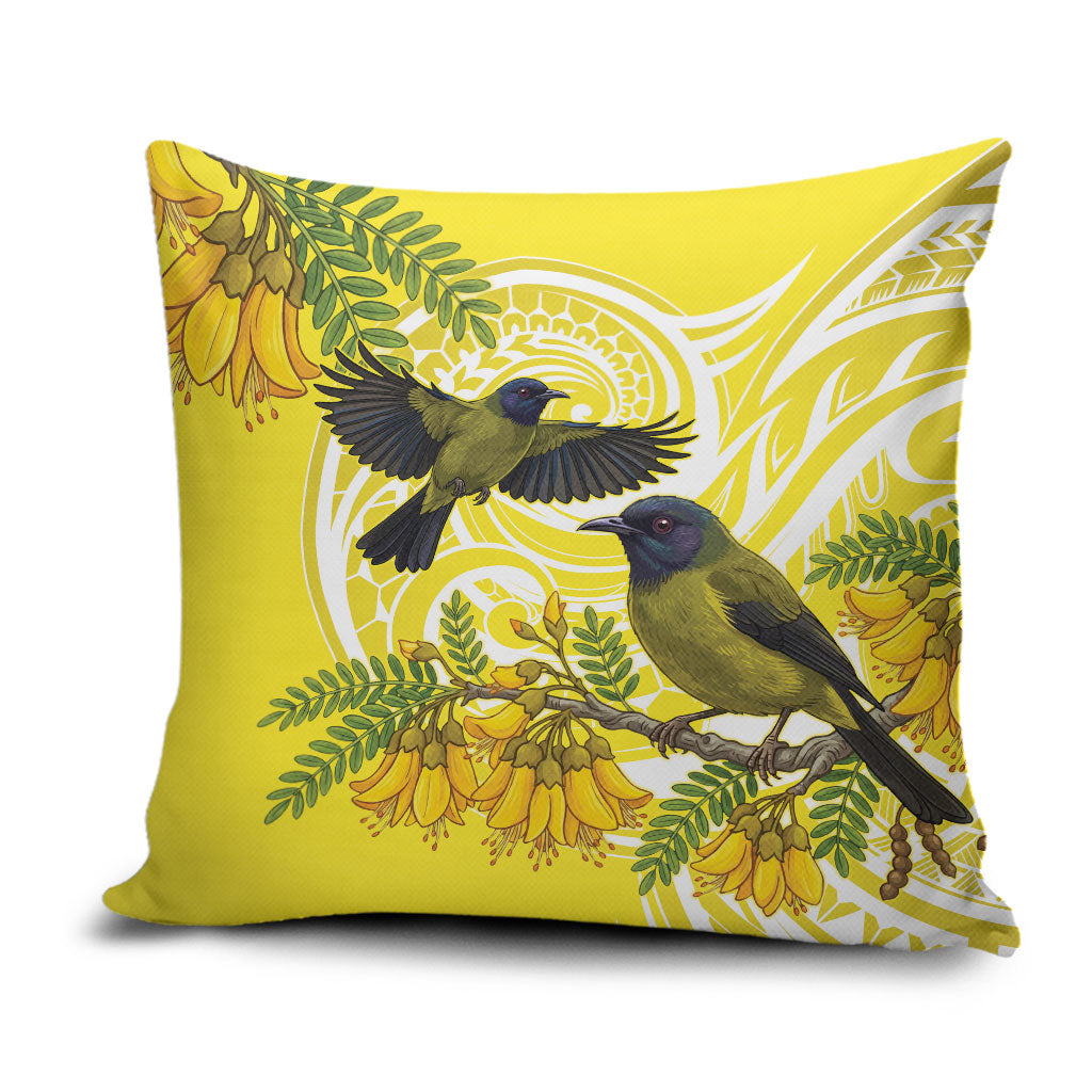 Bellbird New Zealand Pillow Cover Korimako Kowhai Maori Pattern LT14 Yellow - Polynesian Pride