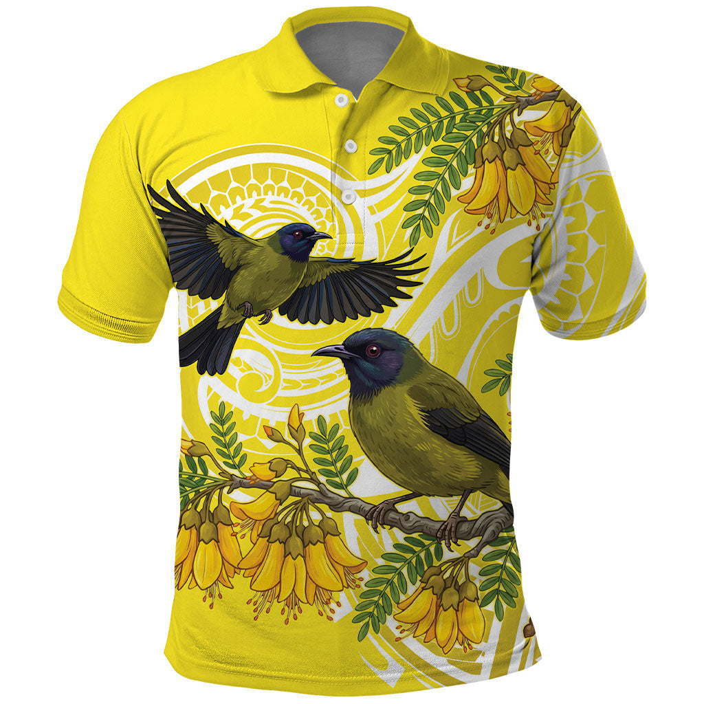 Bellbird New Zealand Polo Shirt Korimako Kowhai Maori Pattern LT14 Yellow - Polynesian Pride