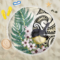 Endemic Tomtit New Zealand Beach Blanket Miromiro Manuka Silver Fern Maori Pattern LT14 One Size 150cm Cream - Polynesian Pride
