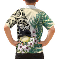 Endemic Tomtit New Zealand Family Matching Long Sleeve Bodycon Dress and Hawaiian Shirt Miromiro Manuka Silver Fern Maori Pattern