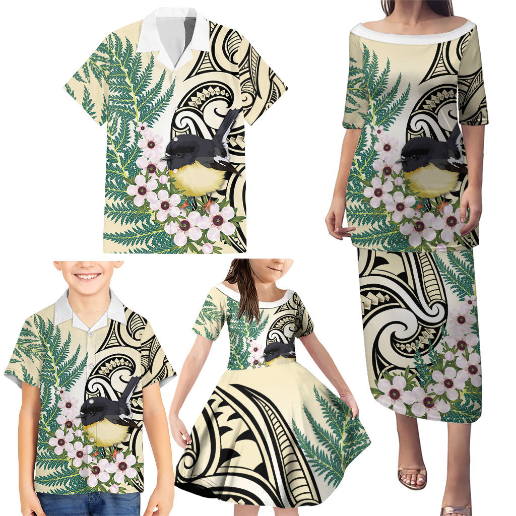 Endemic Tomtit New Zealand Family Matching Puletasi and Hawaiian Shirt Miromiro Manuka Silver Fern Maori Pattern