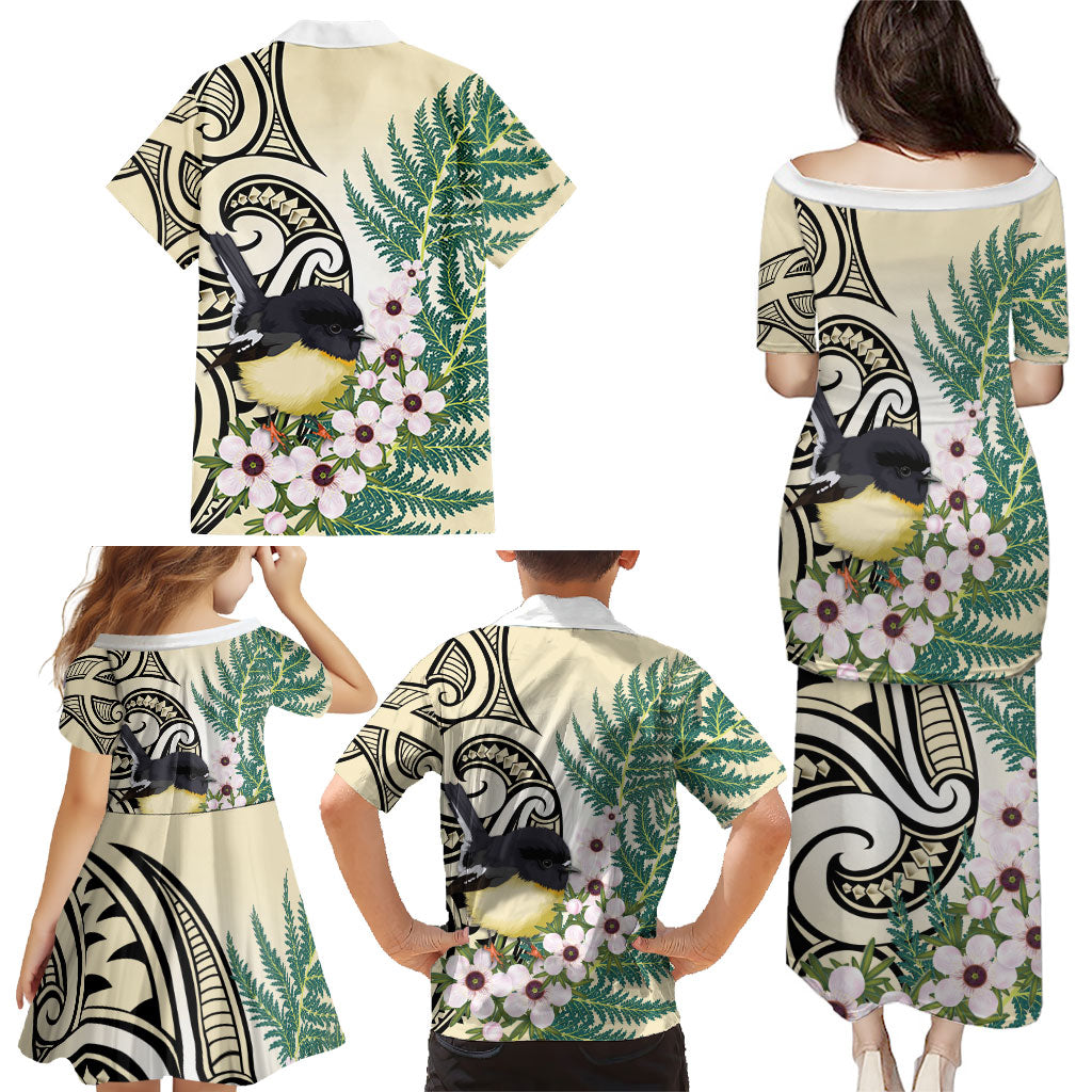 Endemic Tomtit New Zealand Family Matching Puletasi and Hawaiian Shirt Miromiro Manuka Silver Fern Maori Pattern