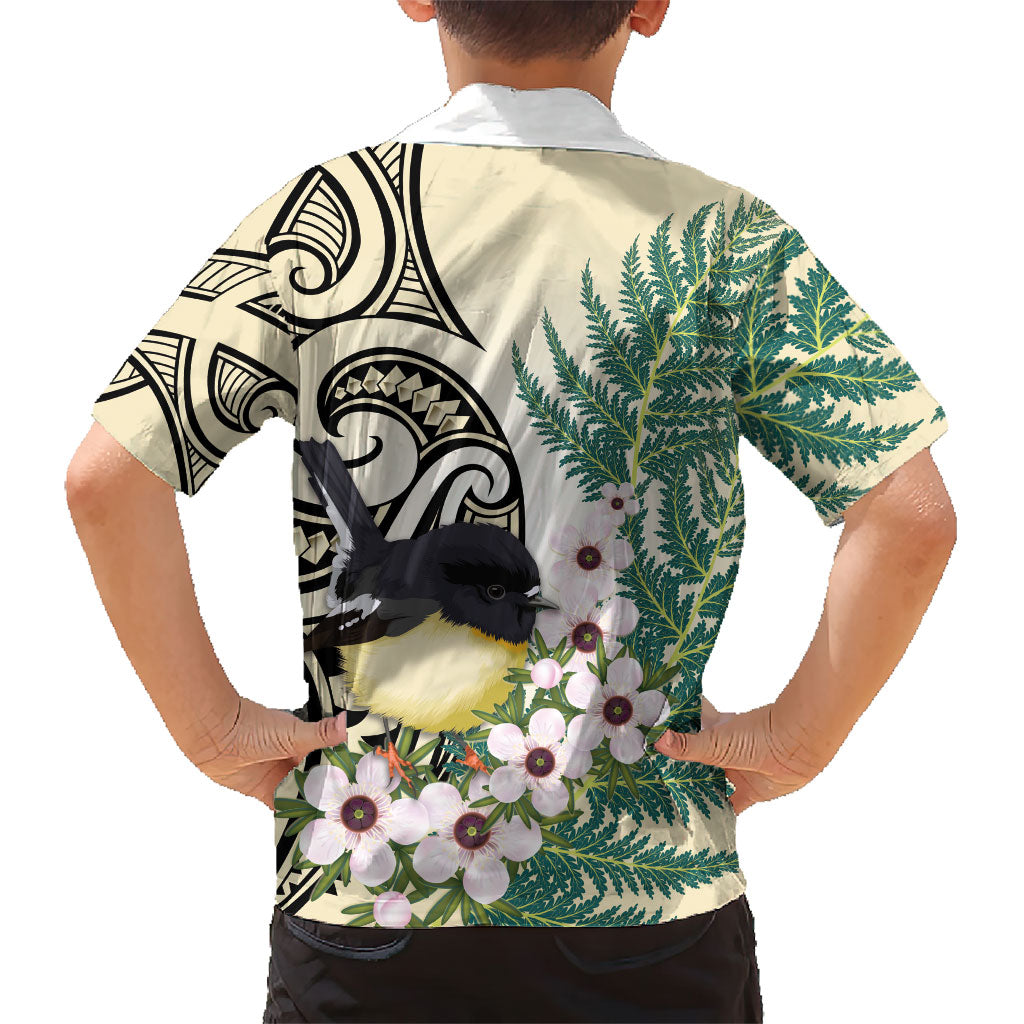 Endemic Tomtit New Zealand Family Matching Summer Maxi Dress and Hawaiian Shirt Miromiro Manuka Silver Fern Maori Pattern