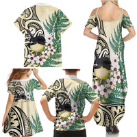 Endemic Tomtit New Zealand Family Matching Summer Maxi Dress and Hawaiian Shirt Miromiro Manuka Silver Fern Maori Pattern