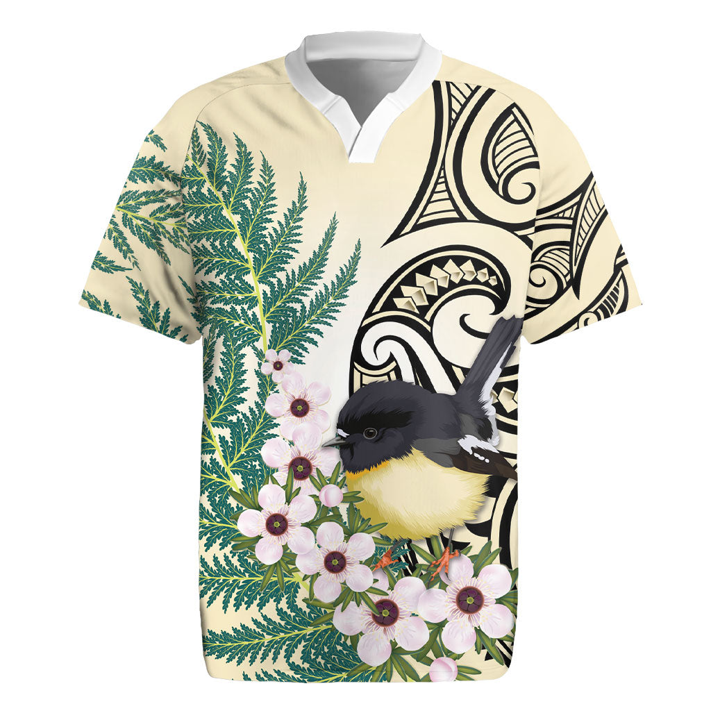 Endemic Tomtit New Zealand Rugby Jersey Miromiro Manuka Silver Fern Maori Pattern