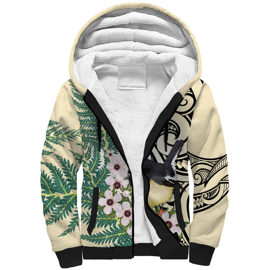 Endemic Tomtit New Zealand Sherpa Hoodie Miromiro Manuka Silver Fern Maori Pattern