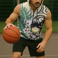 Endemic Tomtit New Zealand Sleeveless Zip Hoodie Miromiro Manuka Silver Fern Maori Pattern
