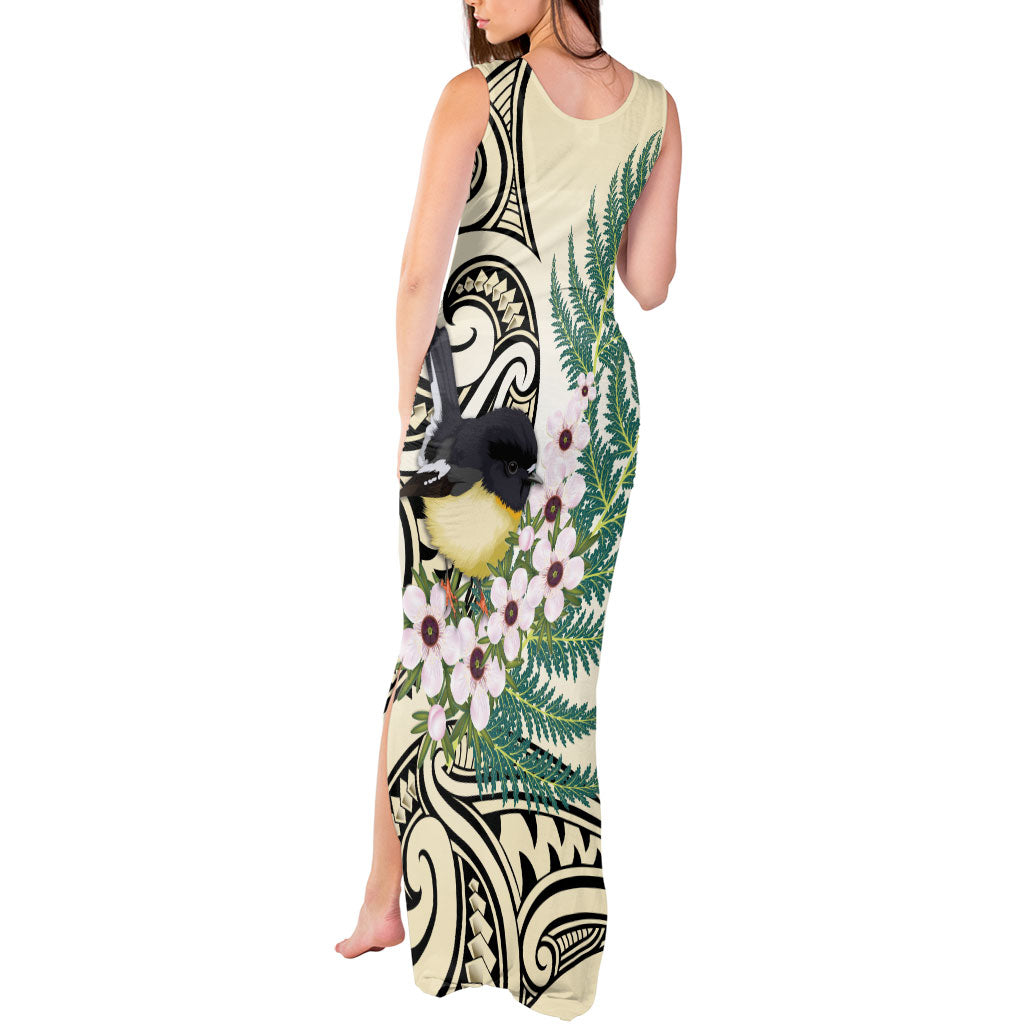 Endemic Tomtit New Zealand Tank Maxi Dress Miromiro Manuka Silver Fern Maori Pattern