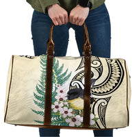 Endemic Tomtit New Zealand Travel Bag Miromiro Manuka Silver Fern Maori Pattern LT14 Cream - Polynesian Pride