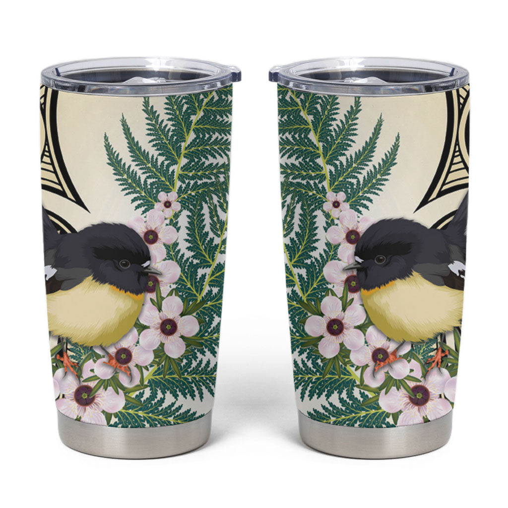 Endemic Tomtit New Zealand Tumbler Cup Miromiro Manuka Silver Fern Maori Pattern