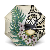Endemic Tomtit New Zealand Umbrella Miromiro Manuka Silver Fern Maori Pattern LT14 One Size Folded 11.42 inch Opened Diameter 37.4 inch Cream - Polynesian Pride