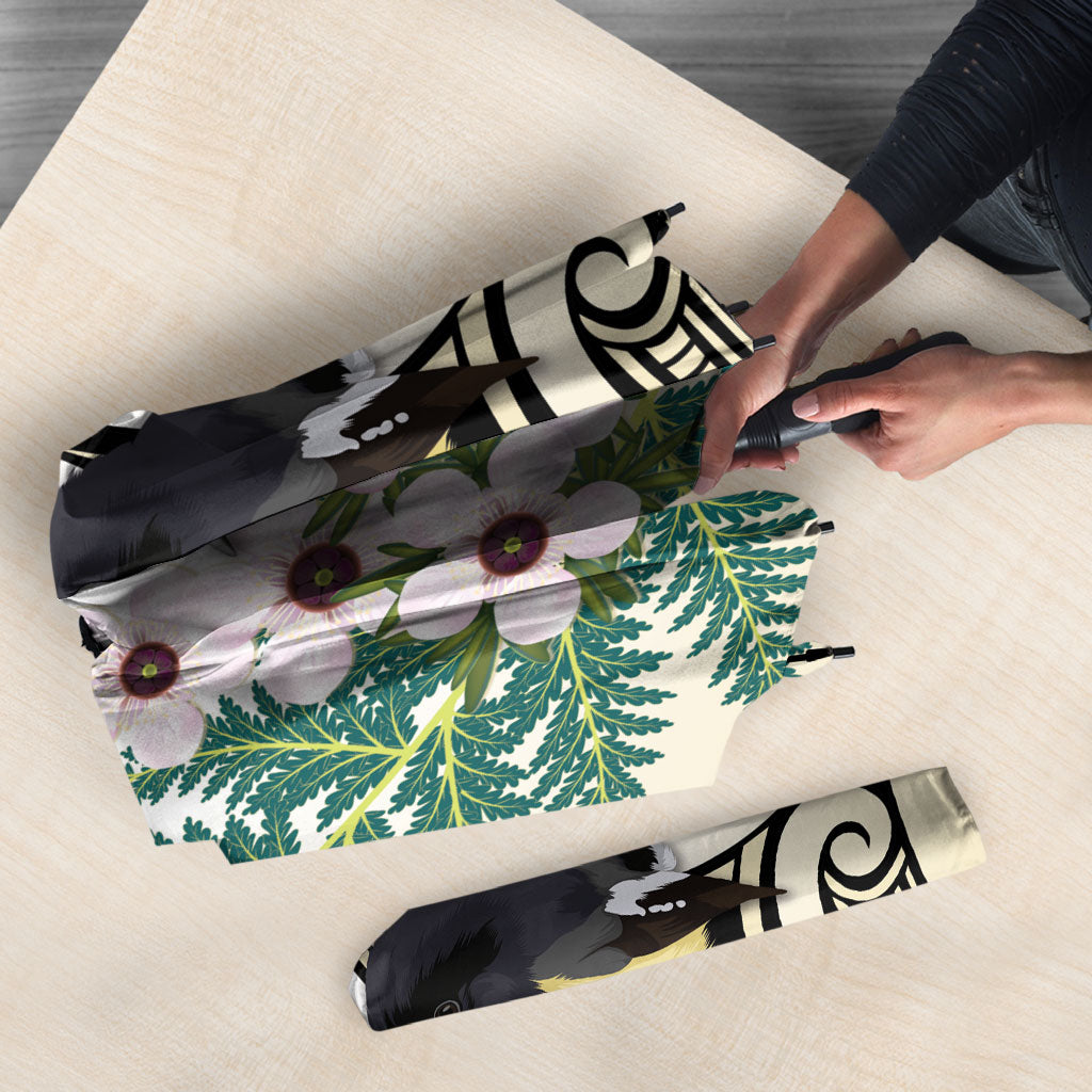 Endemic Tomtit New Zealand Umbrella Miromiro Manuka Silver Fern Maori Pattern LT14 - Polynesian Pride