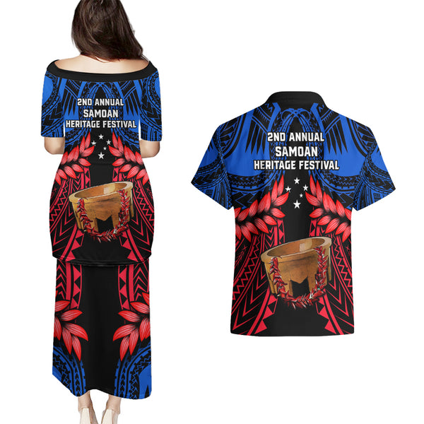 Matching Outfit For Couples Hawaii Monk Seal Puletasi Dress and Hawaiian Shirt Polynesian Kakau With Kanaka Green LT14 main image 0