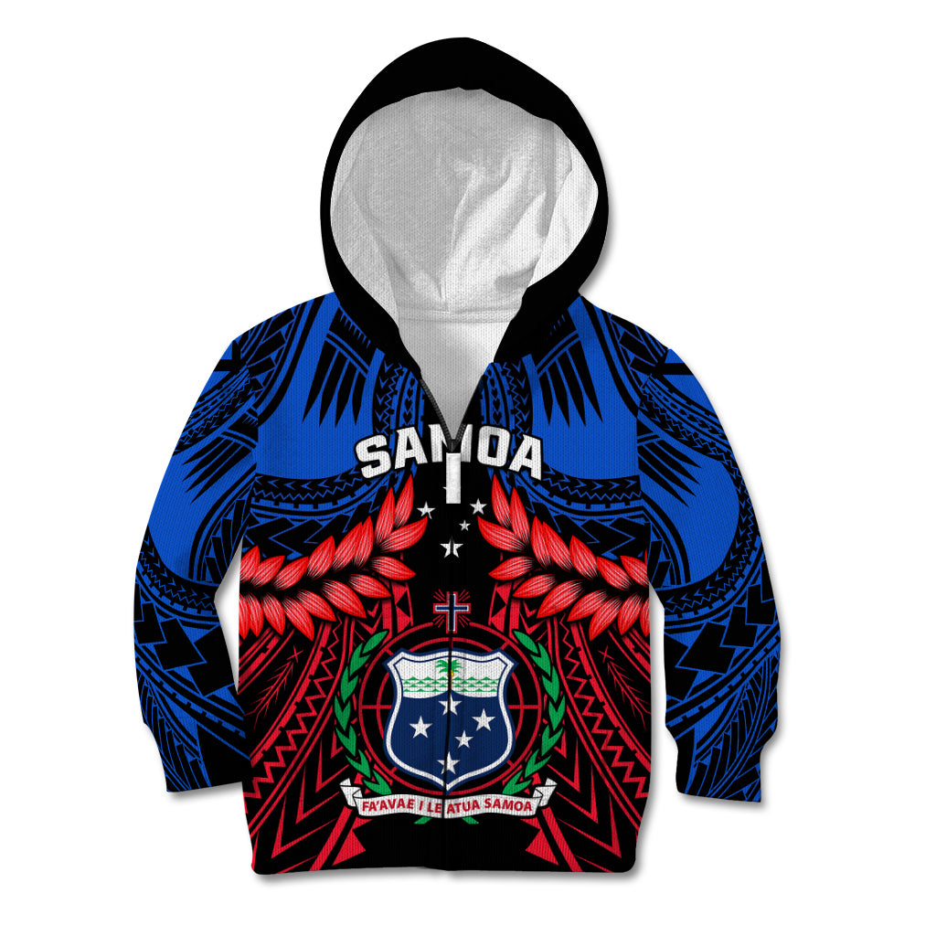 Samoa Kid Hoodie Heritage Festival Samoan Tattoo With Ula Fala Kava Bowl LT14 Zip Hoodie Blue - Polynesian Pride