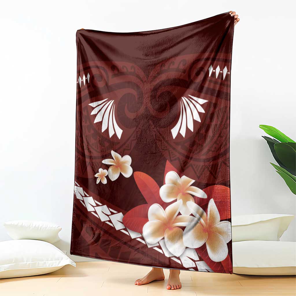 Oxblood Polynesia Blanket Tribal Pattern Tropical Frangipani