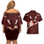 Oxblood Polynesia Couples Matching Off Shoulder Short Dress and Hawaiian Shirt Tribal Pattern Tropical Frangipani