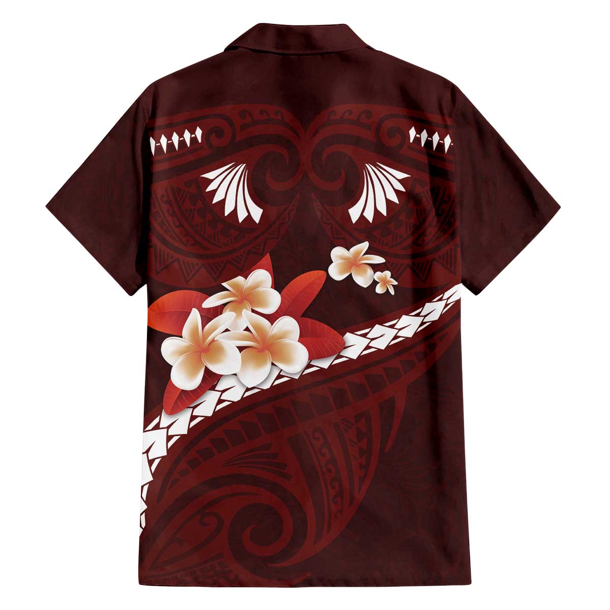 Oxblood Polynesia Family Matching Off The Shoulder Long Sleeve Dress and Hawaiian Shirt Tribal Pattern Tropical Frangipani LT14 - Polynesian Pride