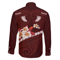 Oxblood Polynesia Family Matching Off The Shoulder Long Sleeve Dress and Hawaiian Shirt Tribal Pattern Tropical Frangipani LT14 - Polynesian Pride