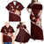 Oxblood Polynesia Family Matching Off Shoulder Maxi Dress and Hawaiian Shirt Tribal Pattern Tropical Frangipani
