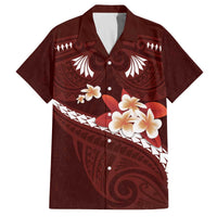 Oxblood Polynesia Family Matching Off Shoulder Short Dress and Hawaiian Shirt Tribal Pattern Tropical Frangipani LT14 Dad's Shirt - Short Sleeve Oxblood - Polynesian Pride