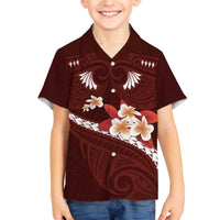 Oxblood Polynesia Family Matching Off Shoulder Short Dress and Hawaiian Shirt Tribal Pattern Tropical Frangipani LT14 Son's Shirt Oxblood - Polynesian Pride