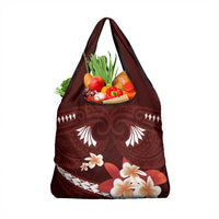 Oxblood Polynesia Grocery Bag Tribal Pattern Tropical Frangipani