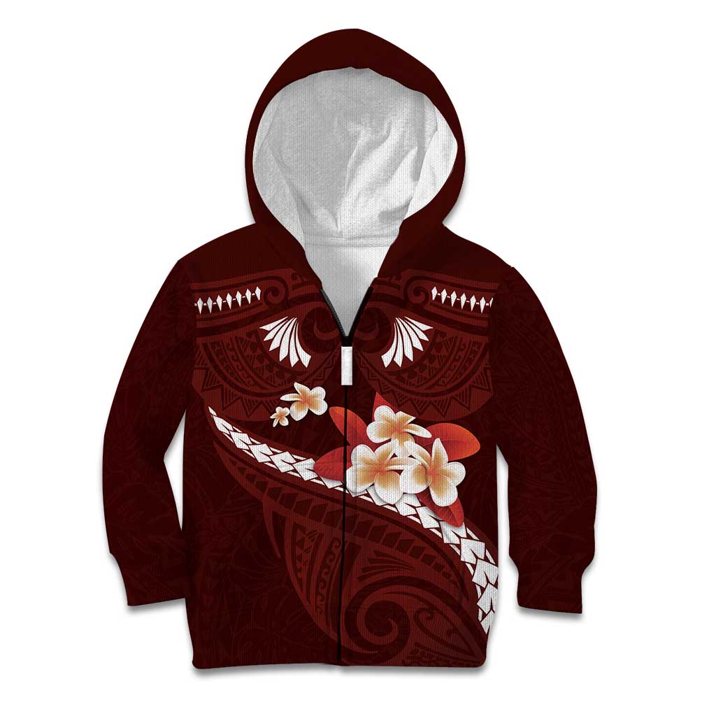 Oxblood Polynesia Kid Hoodie Tribal Pattern Tropical Frangipani