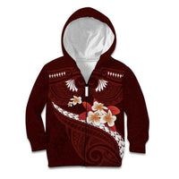 Oxblood Polynesia Kid Hoodie Tribal Pattern Tropical Frangipani