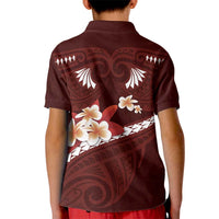Oxblood Polynesia Kid Polo Shirt Tribal Pattern Tropical Frangipani