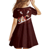Oxblood Polynesia Kid Short Sleeve Dress Tribal Pattern Tropical Frangipani