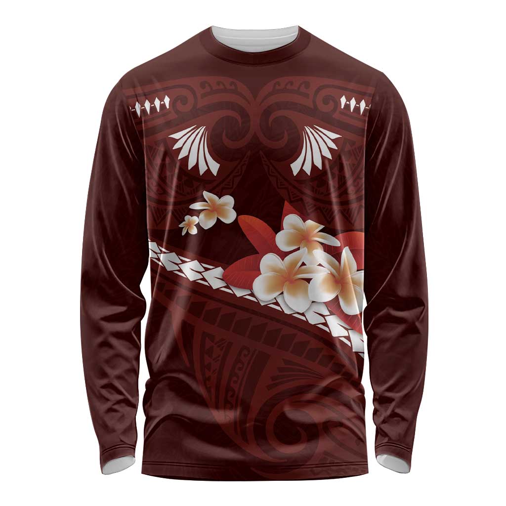Oxblood Polynesia Long Sleeve Shirt Tribal Pattern Tropical Frangipani LT14 Unisex Oxblood - Polynesian Pride