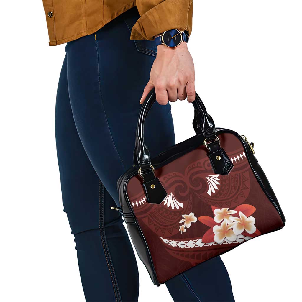 Oxblood Polynesia Shoulder Handbag Tribal Pattern Tropical Frangipani
