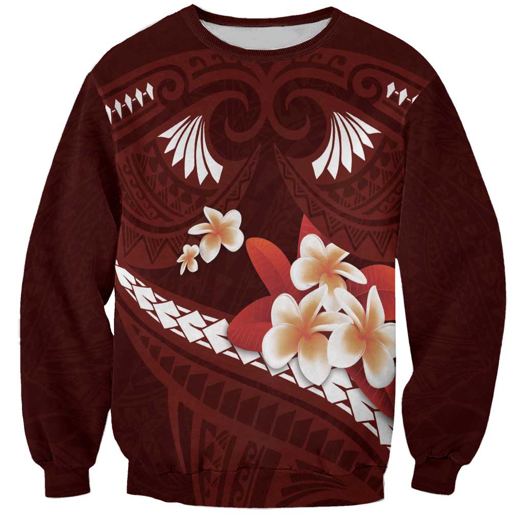 Oxblood Polynesia Sweatshirt Tribal Pattern Tropical Frangipani