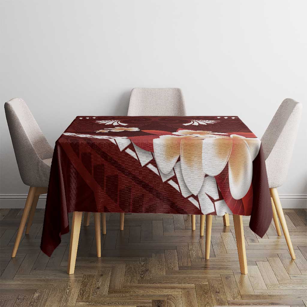 Oxblood Polynesia Tablecloth Tribal Pattern Tropical Frangipani