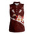 Oxblood Polynesia Women Sleeveless Polo Shirt Tribal Pattern Tropical Frangipani