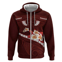 Oxblood Polynesia Zip Hoodie Tribal Pattern Tropical Frangipani LT14 Zip Hoodie Oxblood - Polynesian Pride