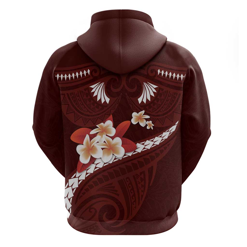 Oxblood Polynesia Zip Hoodie Tribal Pattern Tropical Frangipani LT14 - Polynesian Pride