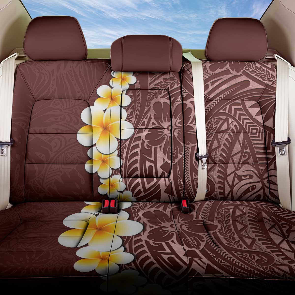 Oxblood Tropical Plumeria With Galaxy Polynesian Art Back Car Seat Cover LT14 One Size Oxblood - Polynesian Pride