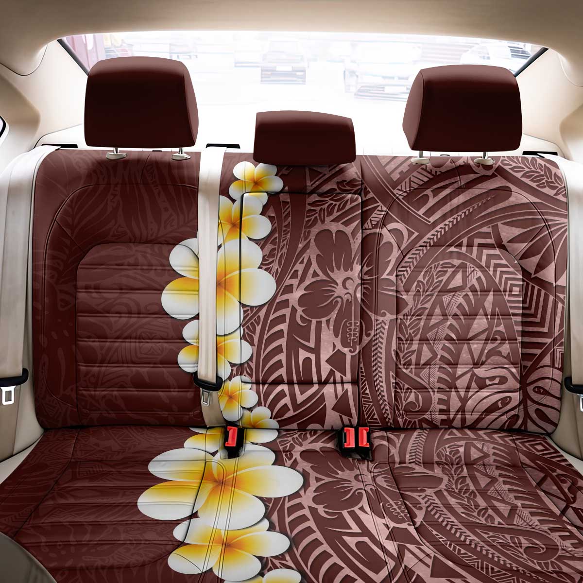 Oxblood Tropical Plumeria With Galaxy Polynesian Art Back Car Seat Cover LT14 - Polynesian Pride