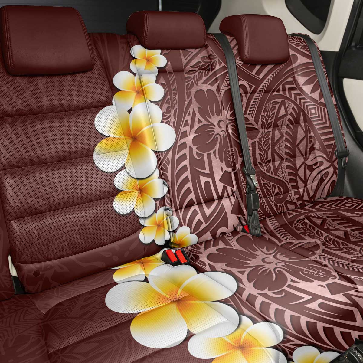 Oxblood Tropical Plumeria With Galaxy Polynesian Art Back Car Seat Cover LT14 - Polynesian Pride