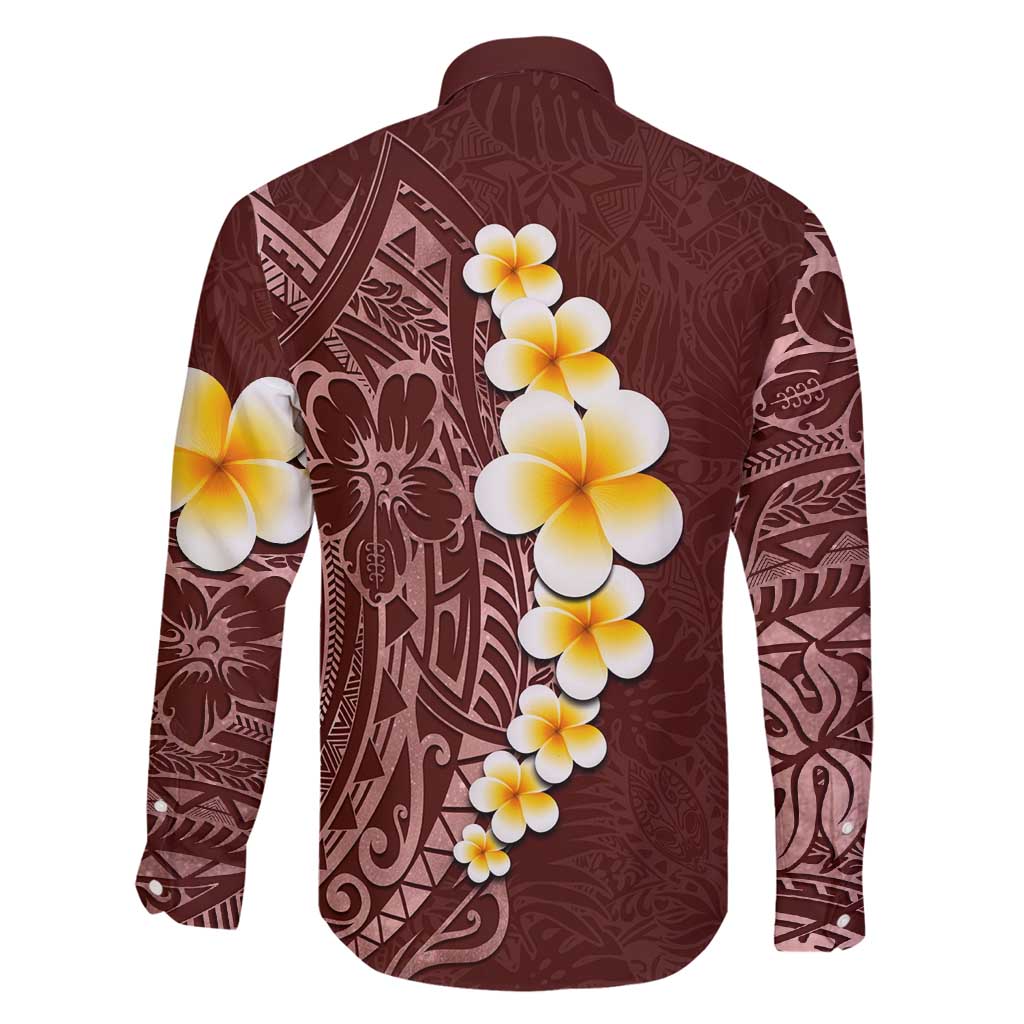 Oxblood Tropical Plumeria With Galaxy Polynesian Art Family Matching Long Sleeve Bodycon Dress and Hawaiian Shirt