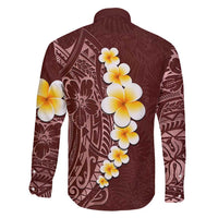 Oxblood Tropical Plumeria With Galaxy Polynesian Art Family Matching Long Sleeve Bodycon Dress and Hawaiian Shirt