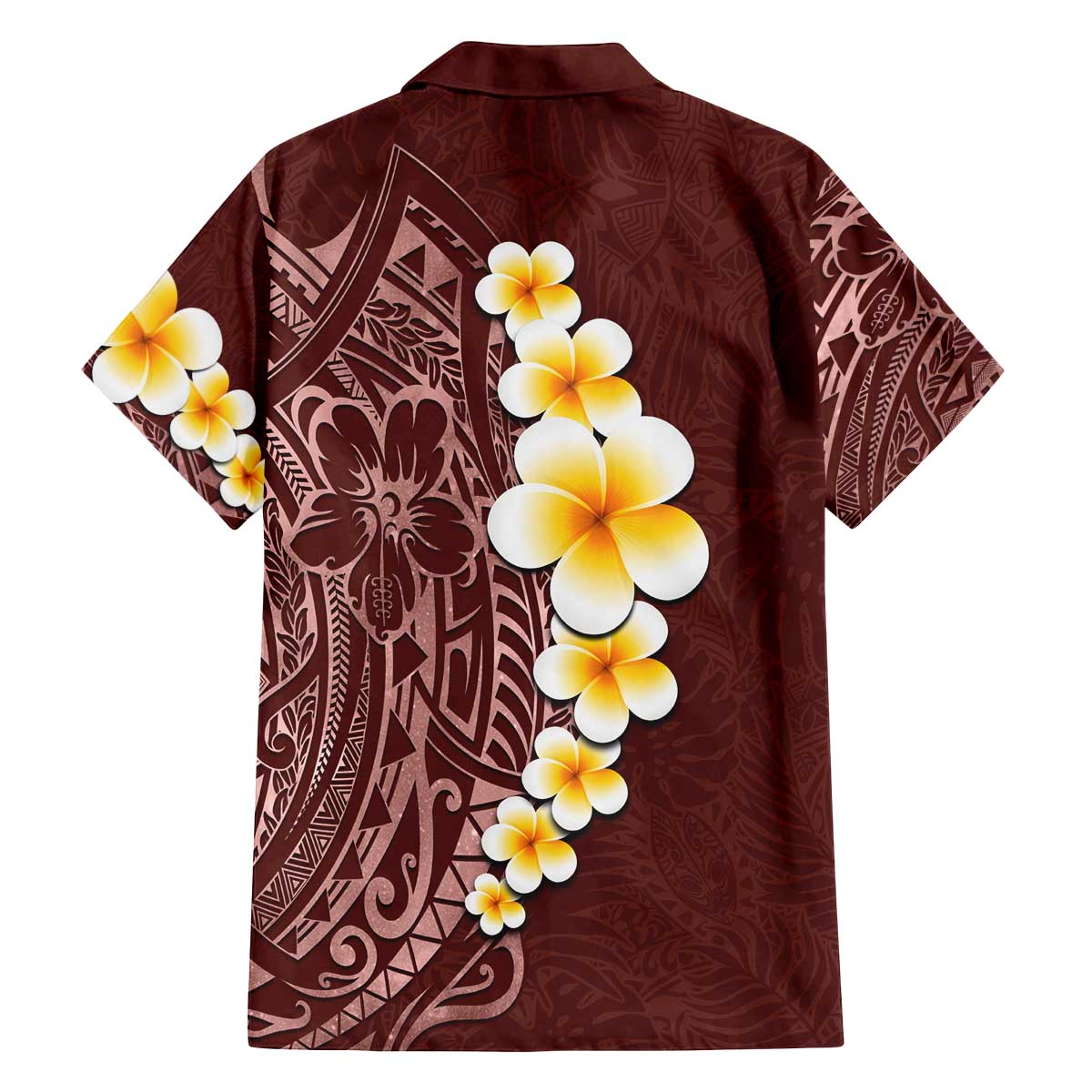 Oxblood Tropical Plumeria With Galaxy Polynesian Art Family Matching Off The Shoulder Long Sleeve Dress and Hawaiian Shirt LT14 - Polynesian Pride