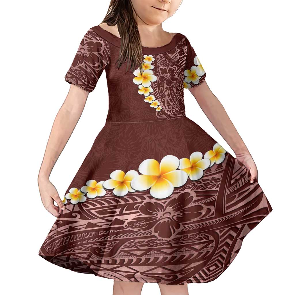 Oxblood Tropical Plumeria With Galaxy Polynesian Art Family Matching Summer Maxi Dress and Hawaiian Shirt LT14 Daughter's Dress Oxblood - Polynesian Pride