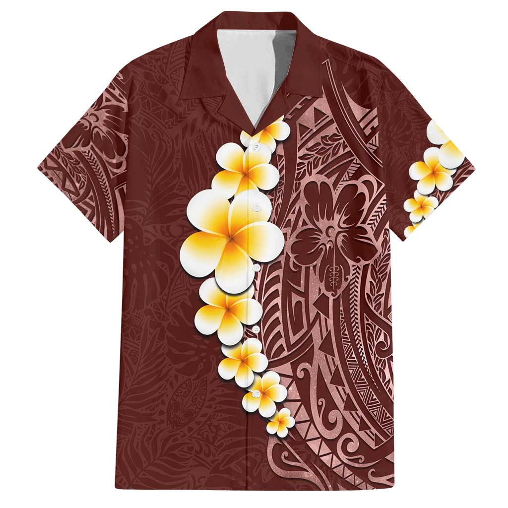 Oxblood Tropical Plumeria With Galaxy Polynesian Art Family Matching Summer Maxi Dress and Hawaiian Shirt LT14 Dad's Shirt - Short Sleeve Oxblood - Polynesian Pride