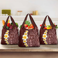 Oxblood Tropical Plumeria With Galaxy Polynesian Art Grocery Bag