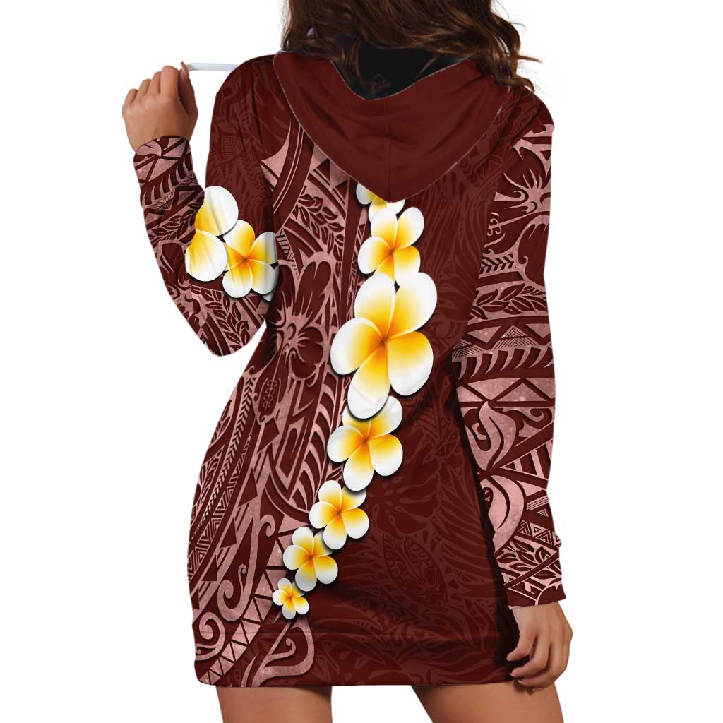Oxblood Tropical Plumeria With Galaxy Polynesian Art Hoodie Dress
