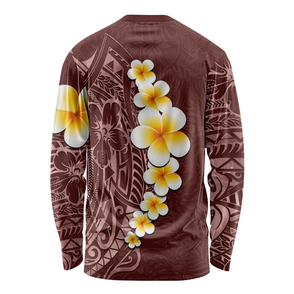 Oxblood Tropical Plumeria With Galaxy Polynesian Art Long Sleeve Shirt LT14 - Polynesian Pride
