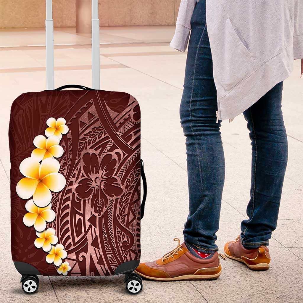 Oxblood Tropical Plumeria With Galaxy Polynesian Art Luggage Cover LT14 Oxblood - Polynesian Pride
