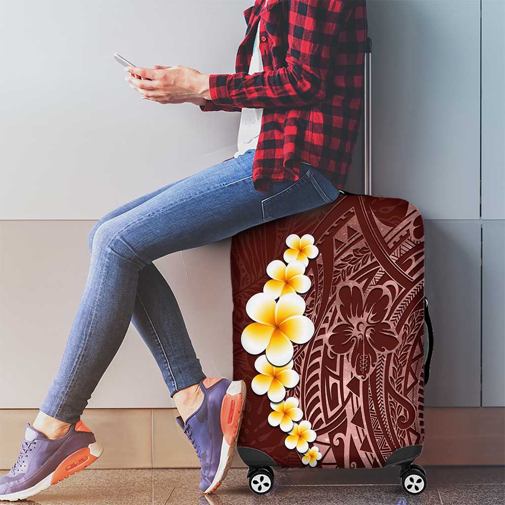 Oxblood Tropical Plumeria With Galaxy Polynesian Art Luggage Cover LT14 - Polynesian Pride